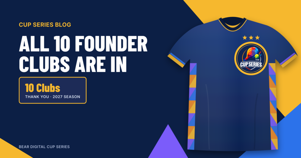 A Cup Series club shirt with the Cup Series logo in a gold Founder Club trim
